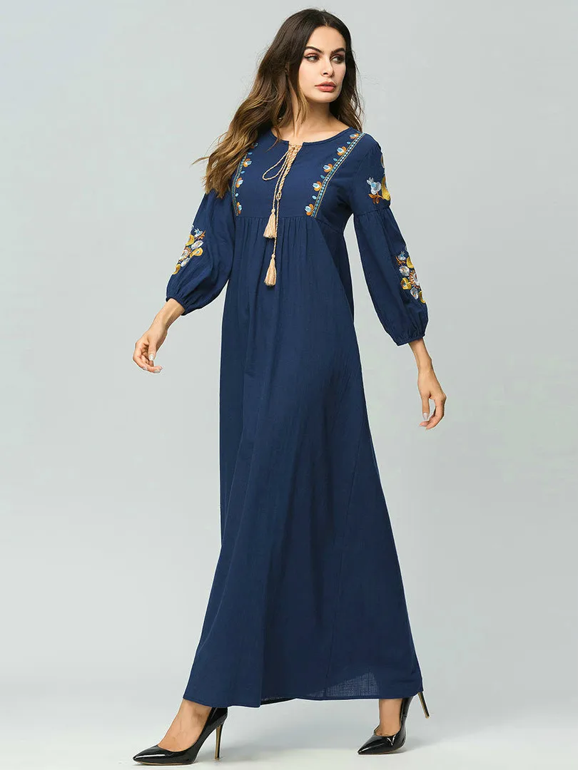 Длинное платье макси для женщин элегантное винтажное с цветочной вышивкой и