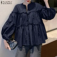 zanzea stylish long puff sleeve korean blouse 2022 spring women solid shirt femininas ruffles party work blusas mujer tops