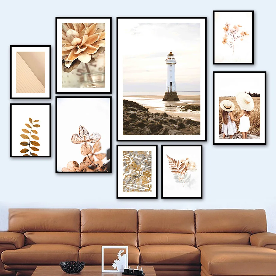 

Sky Girl Flower Leaf Beach Lighthouse Wall Art Canvas Painting Nordic Posters And Prints Wall Pictures For Living Room Decor