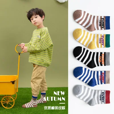 Calcetines gruesos de algod&oacute;n para ni&ntilde;os y ni&ntilde;as, medias de tubo, 5 pares, Oto&ntilde;o e Invierno-3