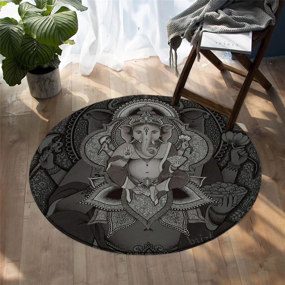 Brizbazaar круглый ковер Boho слон напольный коврик для гостиной Бог Нескользящая зона коврики этнический символ йоги коврик 150