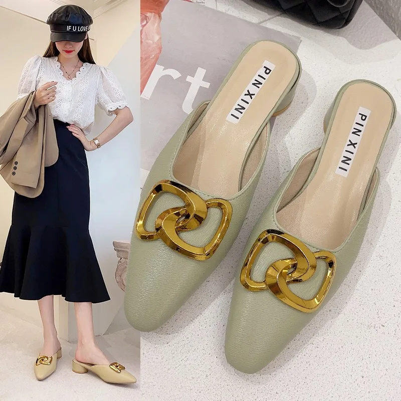 

Шлепанцы женские, разноцветные, с заклепками, на низком каблуке