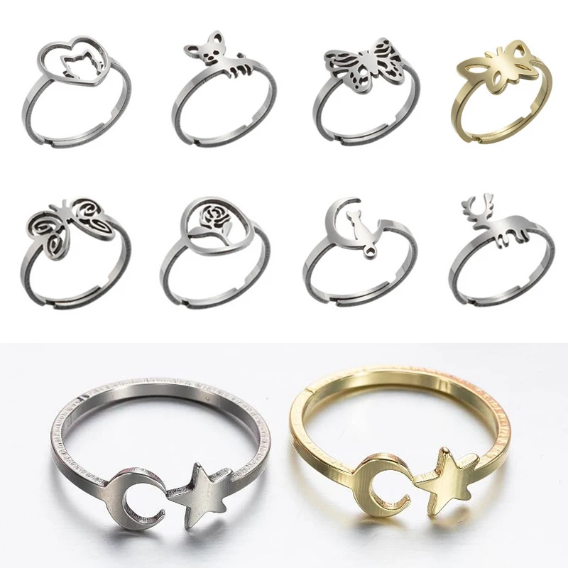 

Delicate Star Moon Open Adjustable Rings for Women Stainless Steel Jewelry Ring Girls Bridesmaid Wedding Ring Accessories