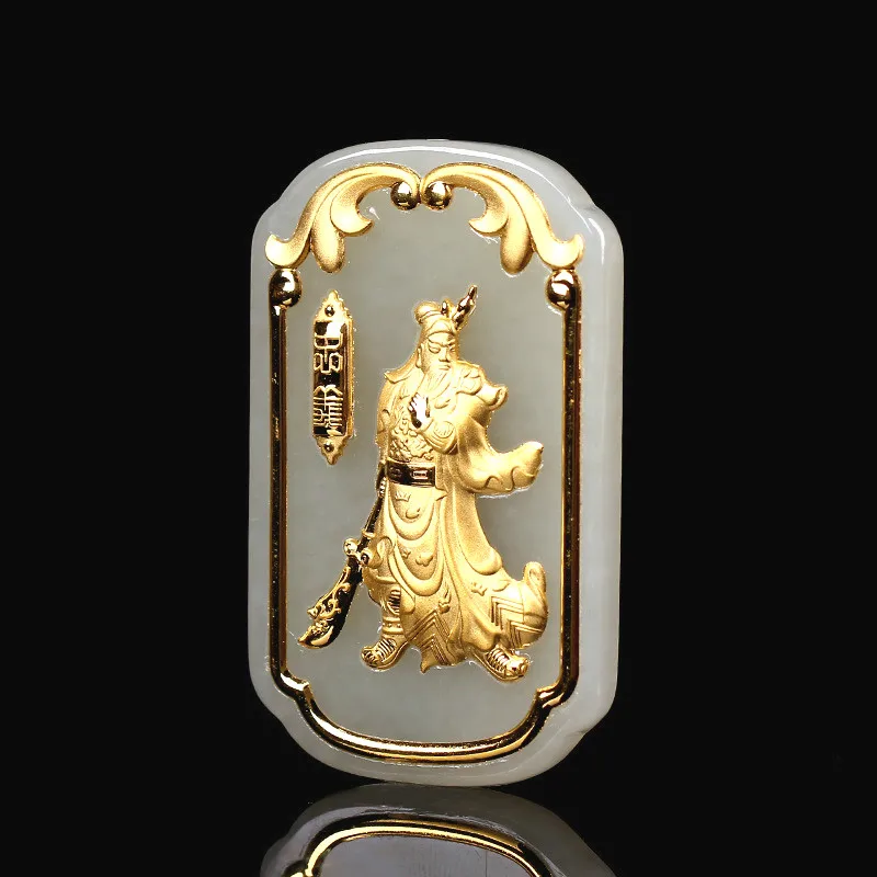 Натуральная китайская белая Нефритовая мозаика Гуань Юй кулон ожерелье модное