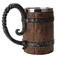 retro simulation wooden barrel double layer stainless steel beer cup coffee mug