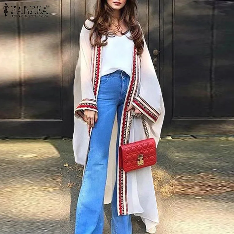 

Женская накидка с принтом, макси-кардиган с поясом, лето 2021