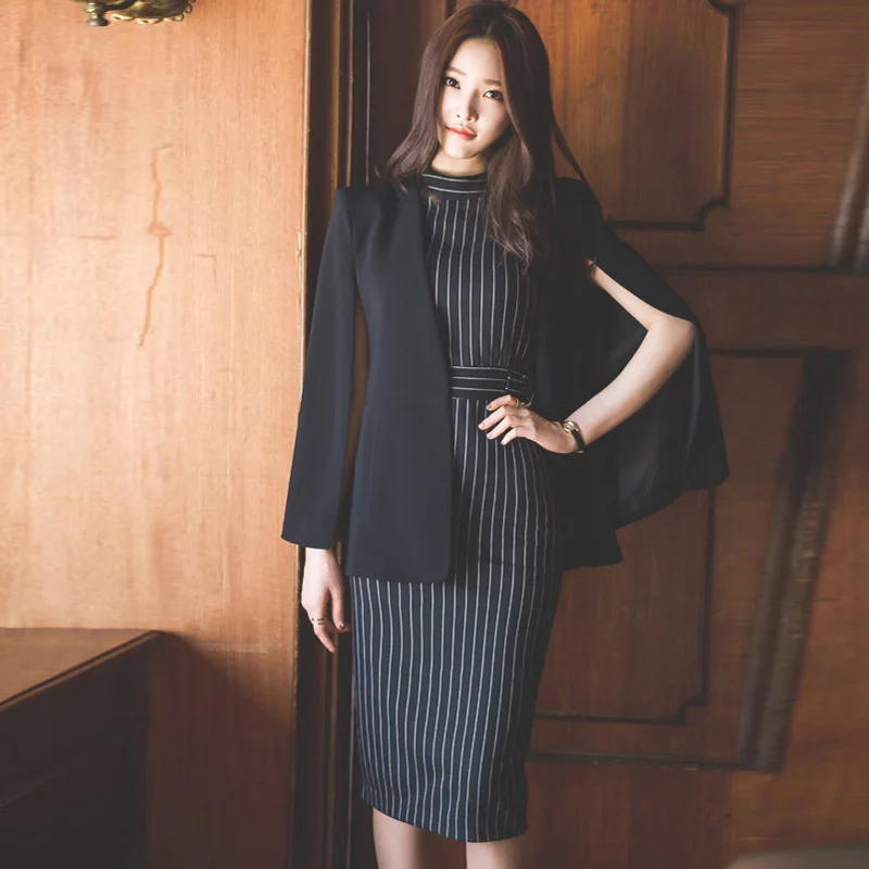 Женский плащ Foamlina черный с длинным рукавом для работы и офиса на весну осень|jacket