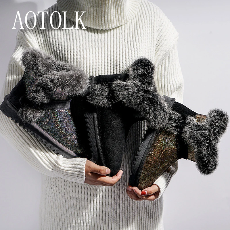 Женские зимние ботинки из натуральной кожи Теплые ботильоны Женская обувь на