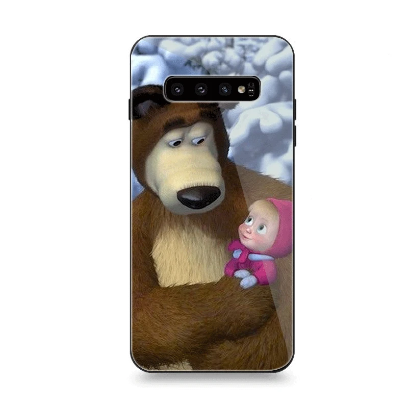 G4 Чехол для телефона Стекло для samsung A40 A50 A10 A20 A30 A60 A70 S10 S7 край S8 S9 Plus Note 8 9 чехол с героями мультфильма «Маша и Медведь» - Цвет: G4