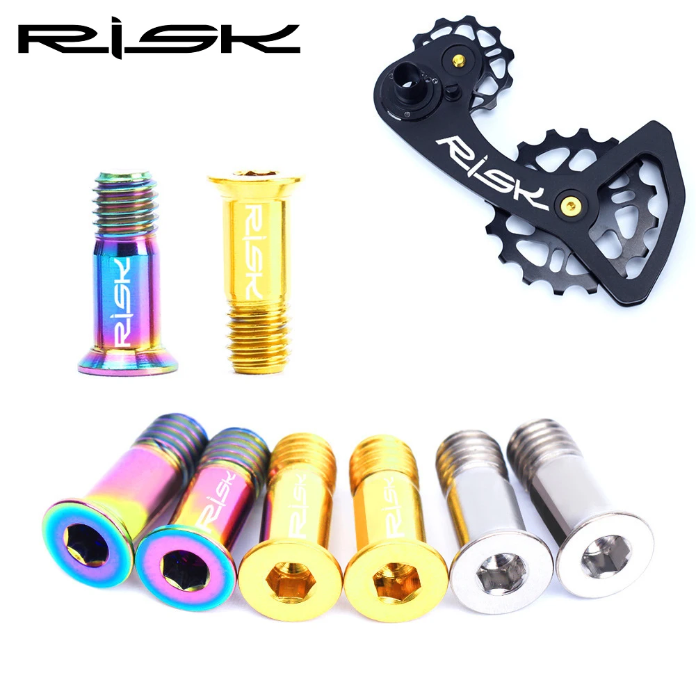 

RISK 2pcs/box Road Mountain Bike Bicycle M5*14.2mm Shift Rear Derailleur Pulley Jockey Wheel Fixing Bolts Screws Titanium Alloy