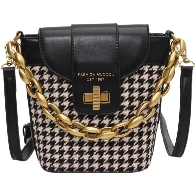 

Latticed bucket bag Chain Luxury Brand Handbags 2020 Women's Winter Mini Shoulder Designer PU Leather Crossbody Bags