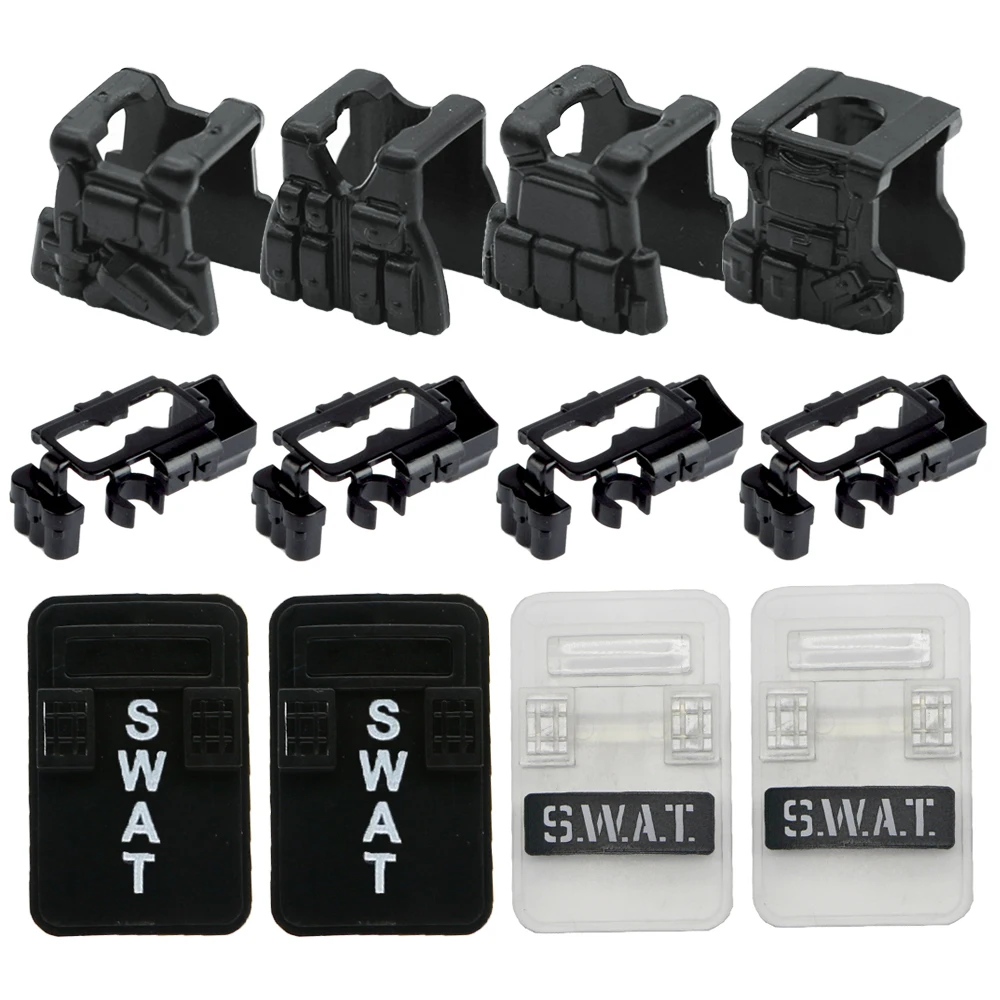 

SWAT Team Armor Pocket Shield Soldier Parts Accessories Set Building Blocks PUBG Soviet Special Force City Police MOC Brick Toys