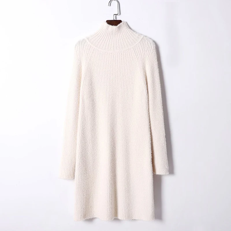 HLBCBG Women Long Sleeve Sweater Dress Thick Warm Autumn Winter Chic Turtleneck Short Mini Knitted Pullover Dresses | Женская одежда