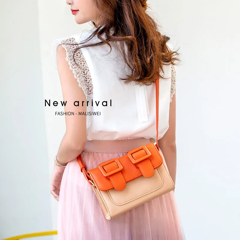 

New Fashion All-match Concise Satchels Candy Color Stitching Color Sewing Thread Shoulder Bag Crossbody Bag Office Daily