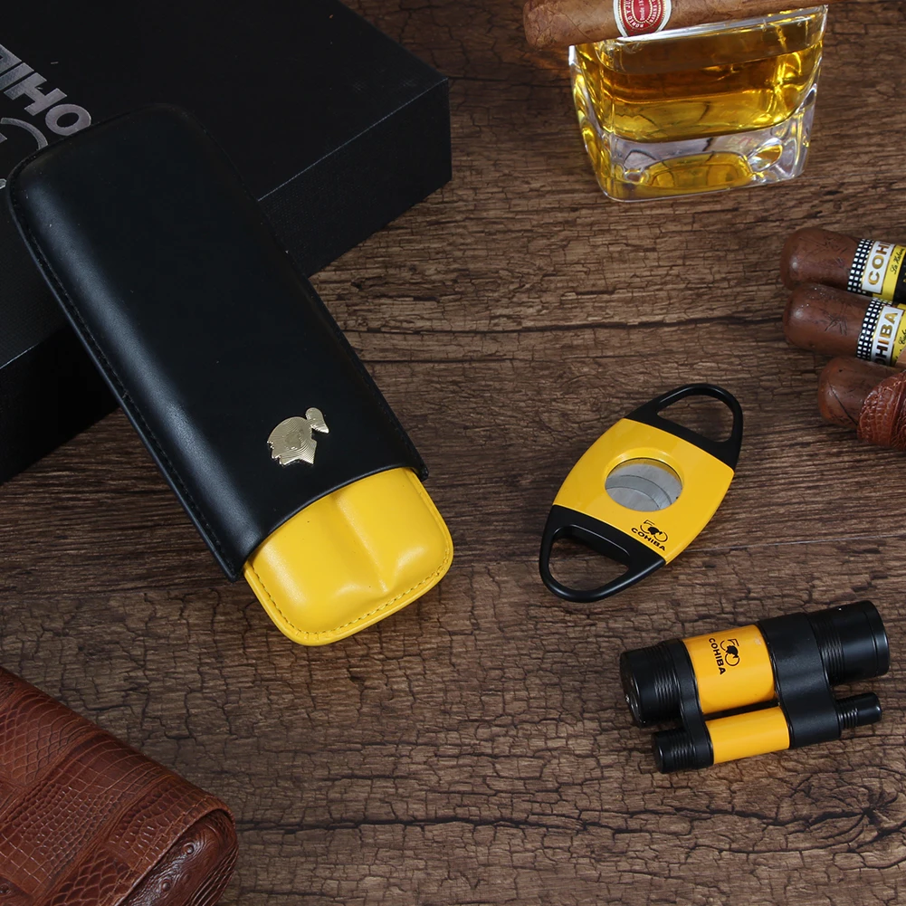 COHIBA 3 предмета искусственная зажигалка резак для сигар чехол путешествий фонарь