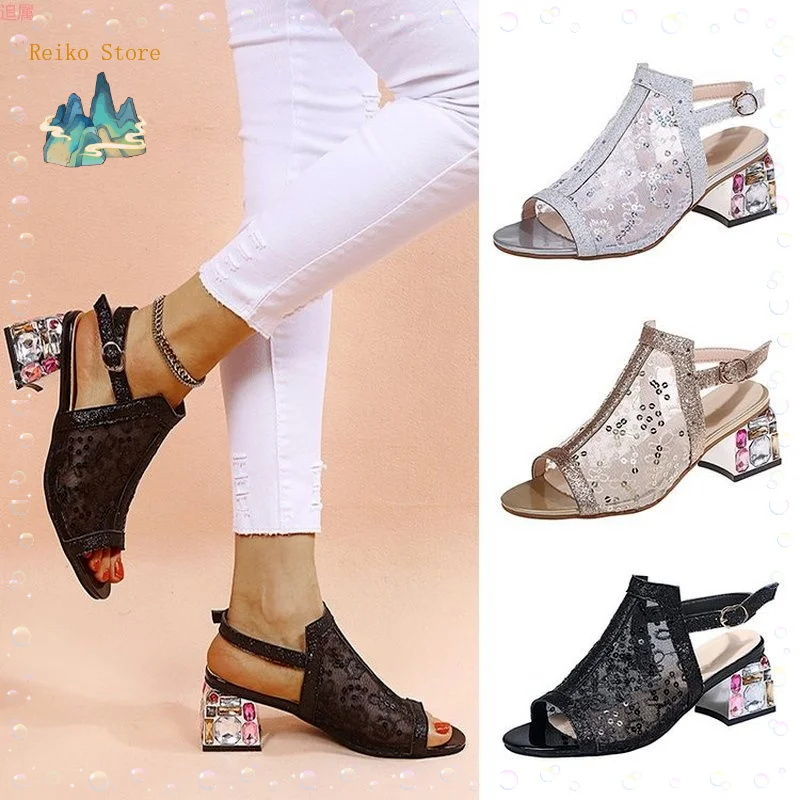 

Rhinestone High heel Shoes Women's Summer Style Sandals 2021 5CM PUMPS Fashion Bling Ladies Open Toe Party Shoes