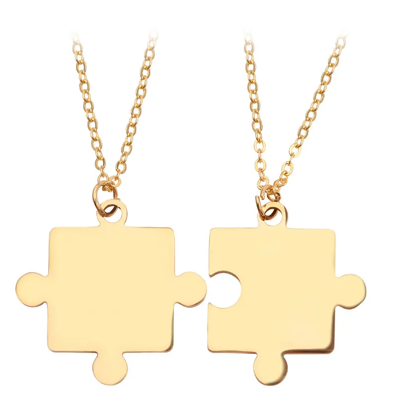 Gold Puzzle Pendant Necklace Engagement Jewelry Stainless Steel Necklace For Women Lover's Jewelry