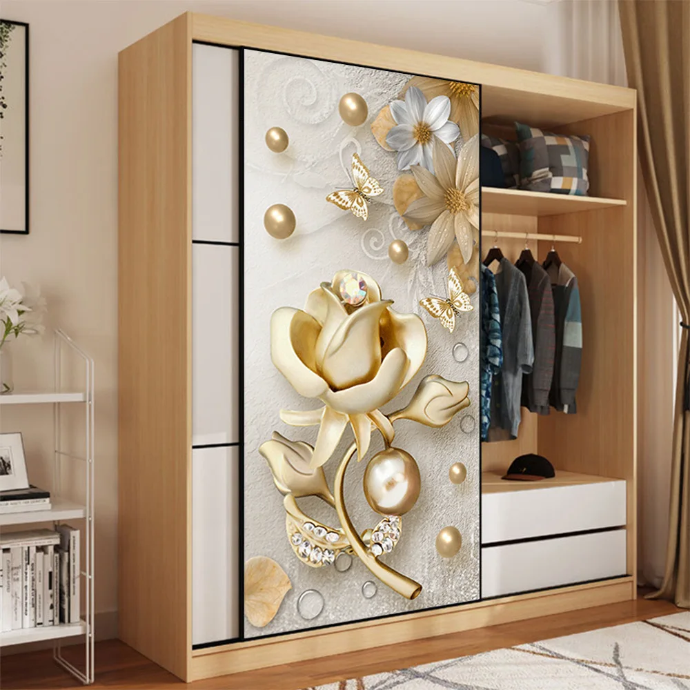 

3D Door Sticker Wallpaper Home Decor Floral Mural Wall Decals Kitchen Bedroom Self Adhesive Flower Door Poster Pegatina puerta