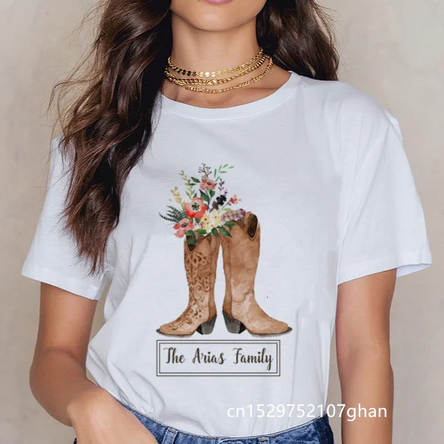 Ботинки Cowgirl женская футболка с цветочным принтом в стиле Харадзюку Повседневная