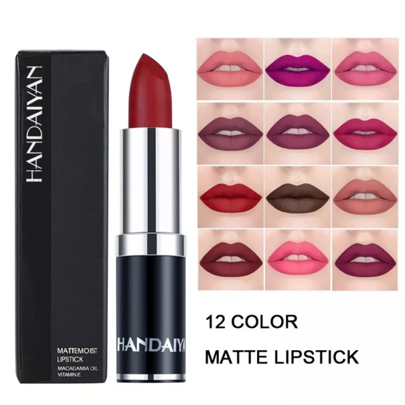 

HANDAIYAN 12 Colors Matte Lipstick Tubes Waterproof Long Lasting Sexy Purple Lipstick Pigments Makeup Never Fade Away TSLM2