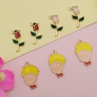 10pcs cartoon little prince and rose enamel charms pendants metal boy flower dangle fit earrings diy jewelry accessories fx444