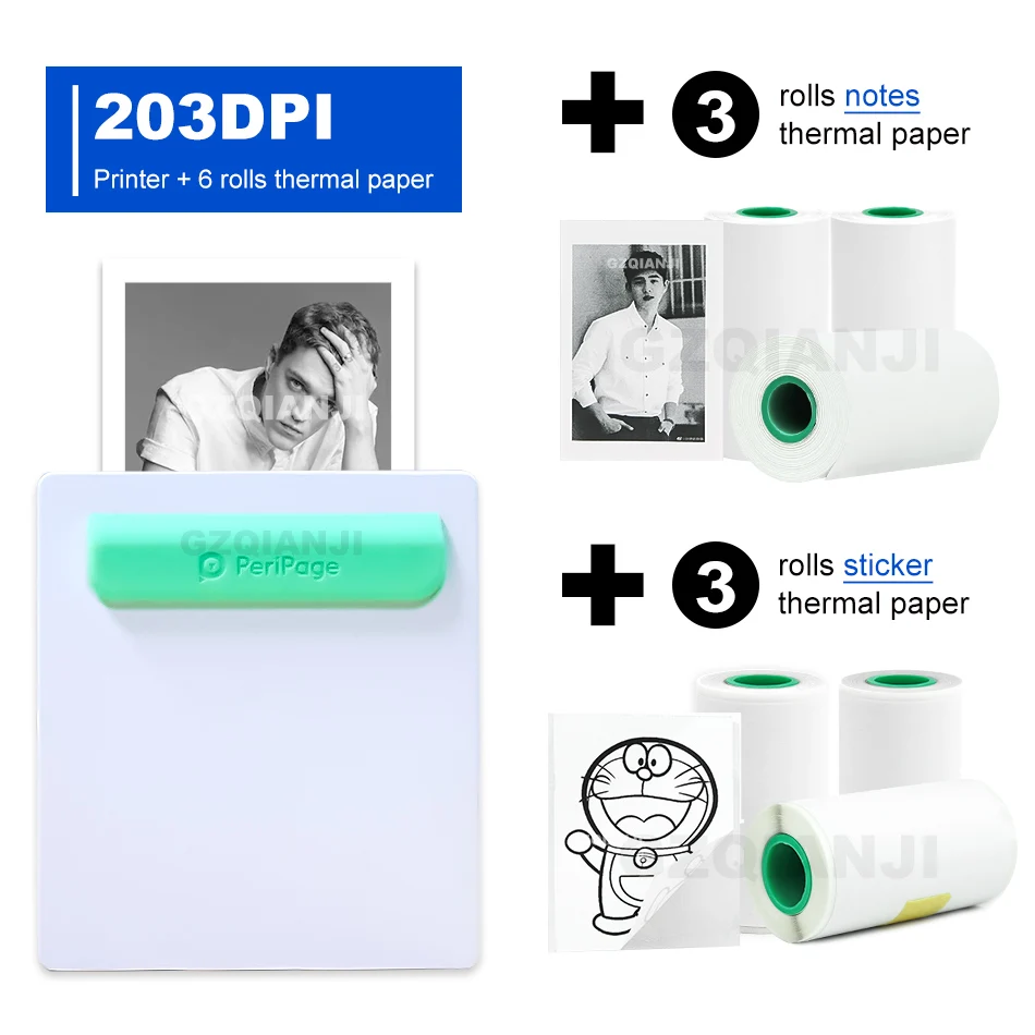 203-3notes3sticker-W Портативный термальный Bluetooth принтер 58 мм мини беспроводной POS Термальный фотопринтер для Android IOS мобильный телефон GZM5804 - Цвет: 203-3notes3sticker-W