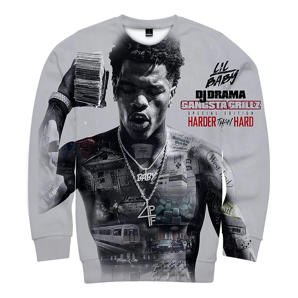 

Новинка 2021, осенне-зимний мужской свитшот, модный Свитшот оверсайз с круглым вырезом и 3D-принтом Lil Baby в стиле Харадзюку, повседневная спорти...