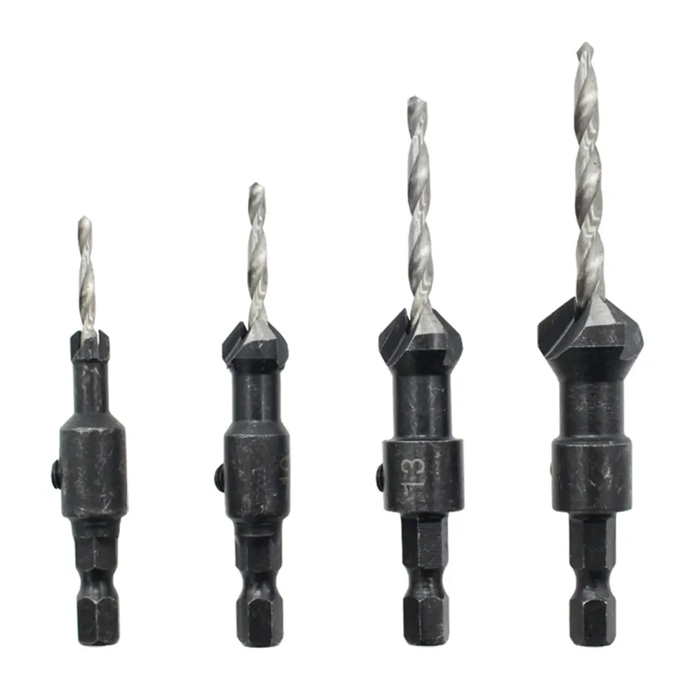 Conical Woodworking Countersink Drill Bit Hex Shank Taper Hole Shaped Opener Set 4Pc | Инструменты