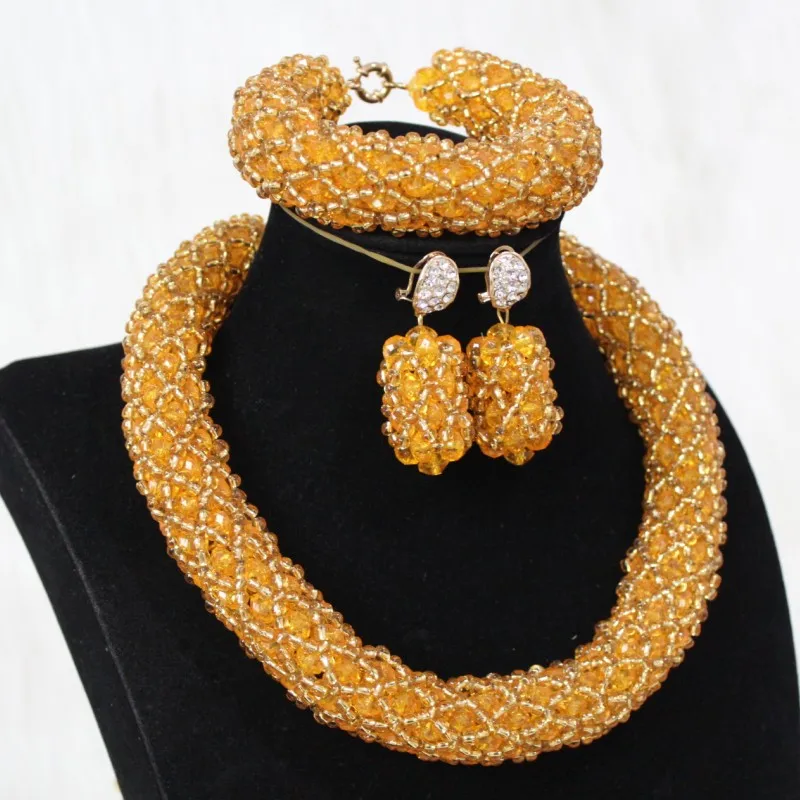 Dudo Bold Necklace Large Gold Choker Set Dubai Jewelry Set With Earrings Bracelet For African Nigerian Wedding Party Orange