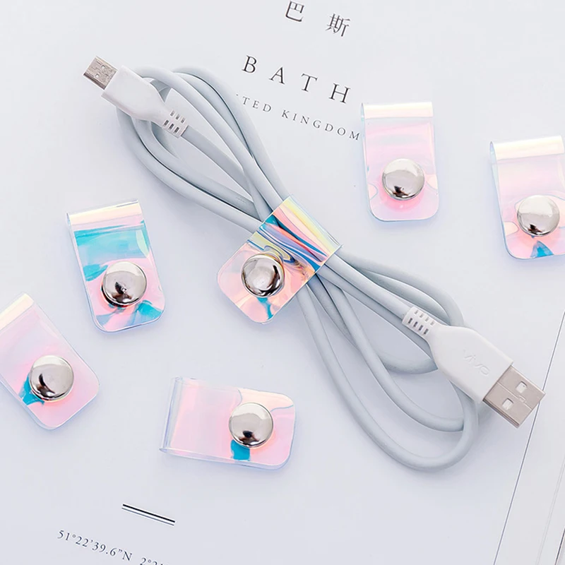 

Simple Buckle Laser PVC Cable Management Case Cable Organizer Data Cable Winder Mobile Phone Accessories Holder Cable Organizer
