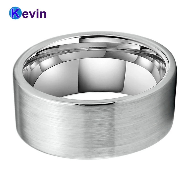 Вольфрамовое обручальное кольцо для мужчин плоский ремешок матовая отделка 10 мм
