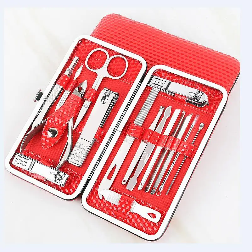 

16 large beauty manicure tools fashion leather box of nail clippers suit