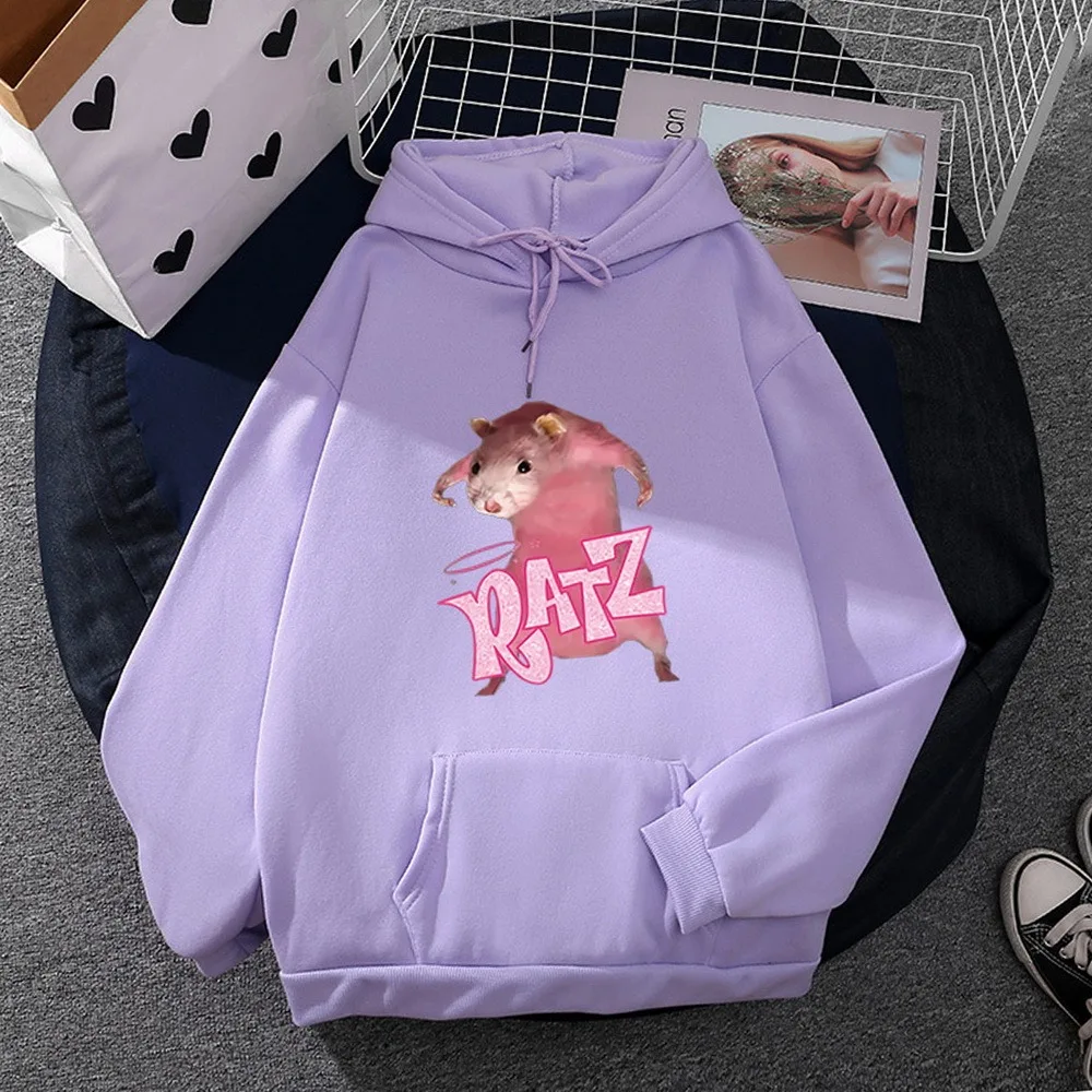 2021 RATZ Letter Print Kawaii Mouse Printed Hoodies Men Harajuku Cartoon Oversized Streetwear Winter Sweatshirts Street Hoody