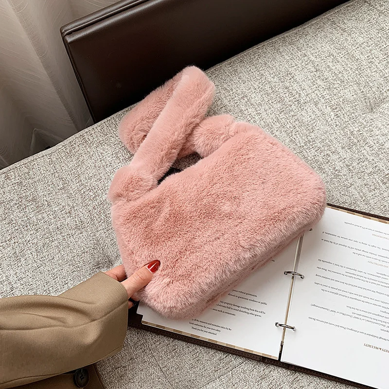 Пушистый наплечный карман для женщин зимний 2021 из искусственной кожи однотонный