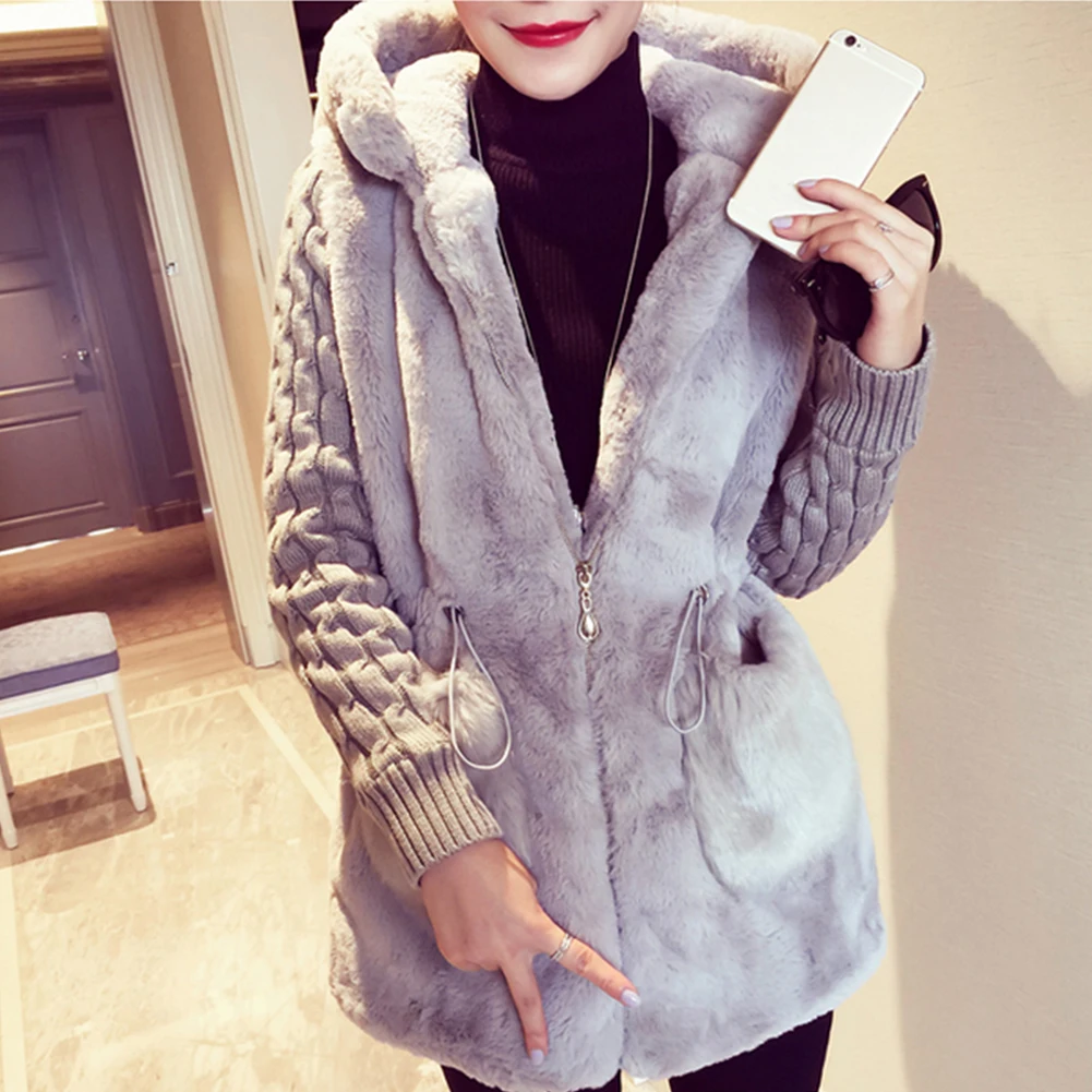 

Women Slim Winter Warm Plush Knitted Long Coat Parka Jacket Overcoat Outwear