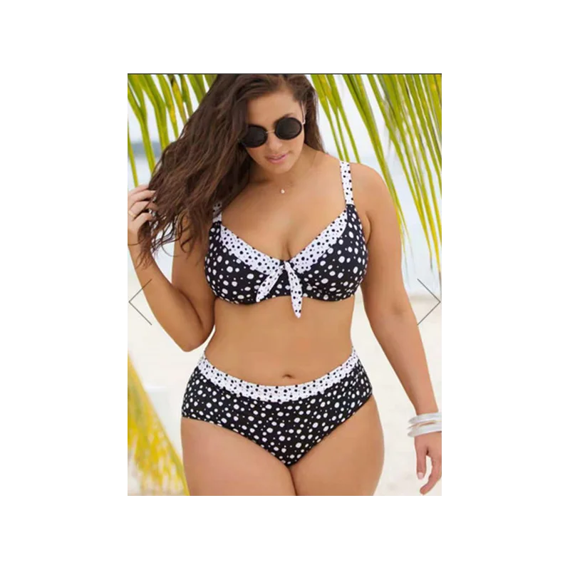 

Plus Size Retro Wave Dot Womens Bikini Suit Sexy Large Size Split Conservative Slim Swimsuit Beachwear -40