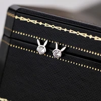 s925 sterling silver diamond studded rabbit earrings simple and versatile sweet and cute mini rabbit earrings