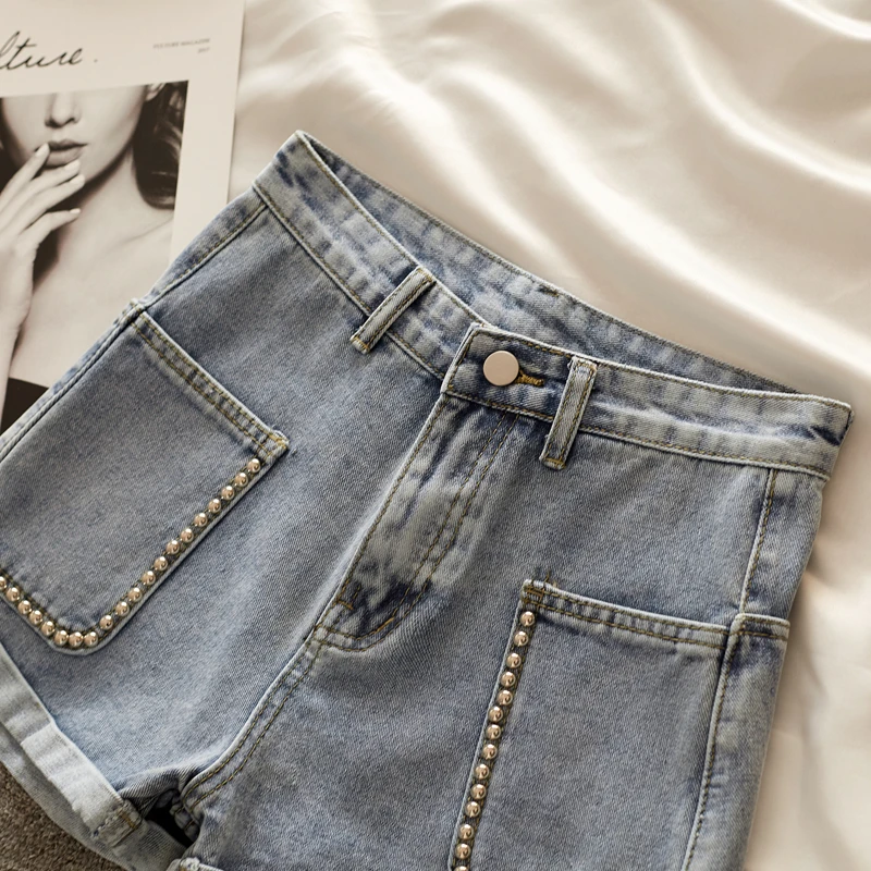 Miss Jeans Summer 2020 nian новые свободные с заклепками высокой талией тонкие брюки