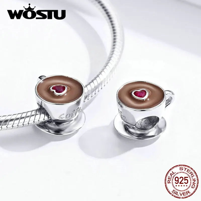 WOSTU Новое поступление 100% Настоящее серебро 925 пробы милые кофейные бусы кулон