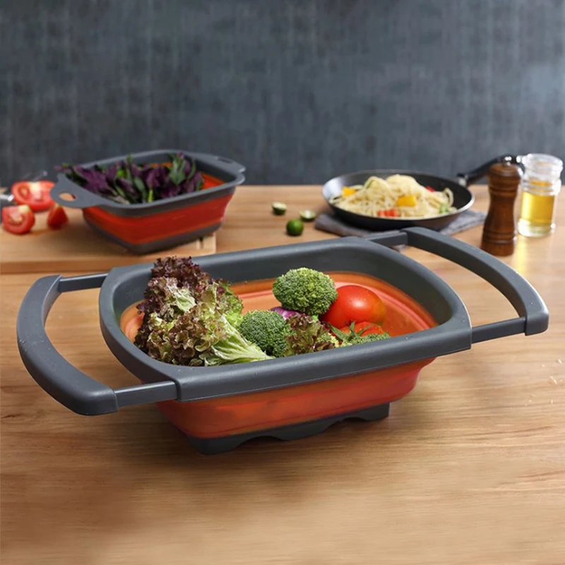 

Foldable Drain Baskets Collapsible Kitchen Silicone Strainer Noodles Fruit Vegetable Washing Bowls CF-52