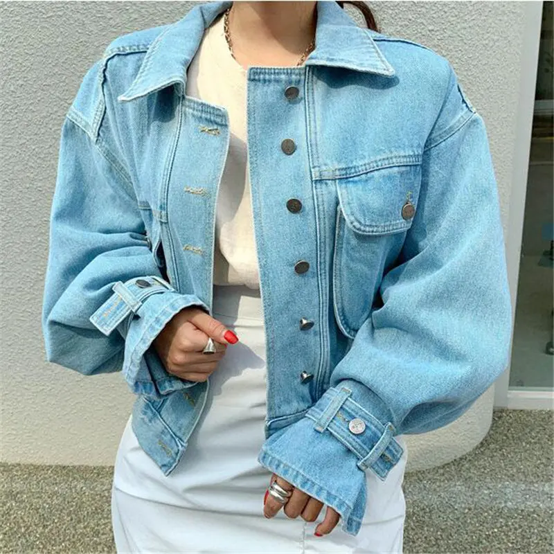 

Autumn Students Chic Denim Casual Feminine BF Style Brief Cowboy Office Lady All-Match Fresh Loose Coat Large