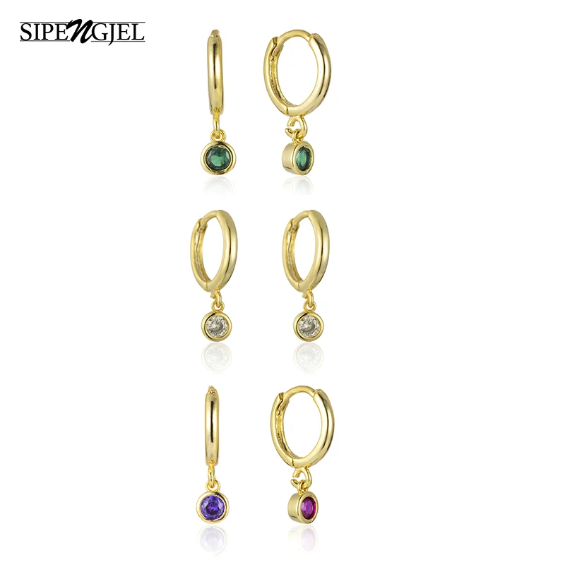 

SIPENGJEL Fashion Colorful Zircon Crystal Pierced Hoop Earrings Geometric Round Drop Huggie Earrings For Women Jewelry 2021