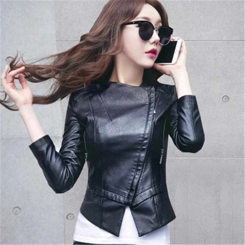 faux new spring women leather jacket black women leather jacket plus size jaqueta de couro feminina 5XL HH011