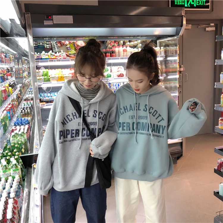 Зимний шикарный Harajuku винтажный консервативный стиль с капюшоном плюс бархатная толстовка женская мода Свободный с капюшоном Повседневная Женская толстовка