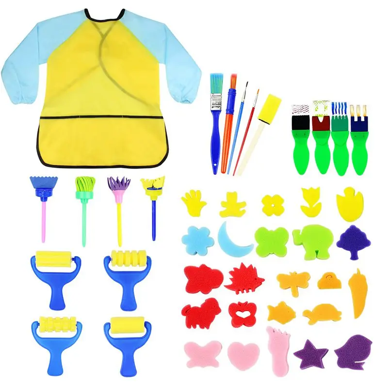 

Kids Early Learning Sponge Painting Brushes Kit, 42 Pieces Sponge Drawing Shapes Paint Craft Brushes For Toddlers Assorted Patte