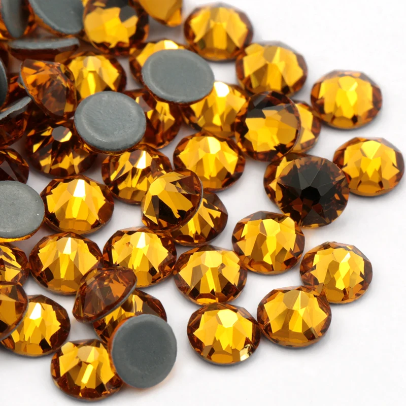 gold yellow 8 big 8 small cutting surface Hot Fix Crystal Rhinestones Glass Hotfix Strass Stone Crystals AB Iron on Clothes - Color: gold yellow
