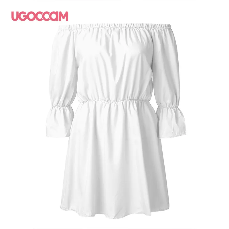 UGOCCAM женская летняя обувь сексуальное платье с открытыми плечами Пляжное Платье