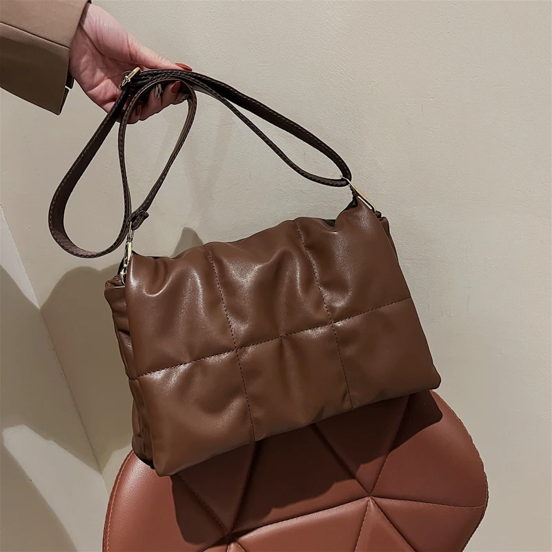 

2021 Winter New Pu Leather Padded Shoulder Bag Lattice Square Crossbody Bags for Women Designer Handbags and Purses Sac A Main
