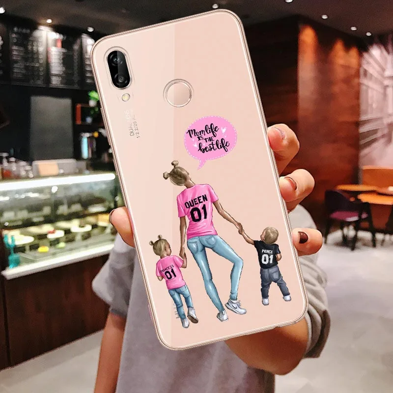 TPU Clear Soft Case For Huawei P30 Lite P30 Pro P20 Lite P20Pro Mate 10 20 Pro Mate 20 Lite Black Brown Hair Baby Mom Girl Cover - Цвет: TPU