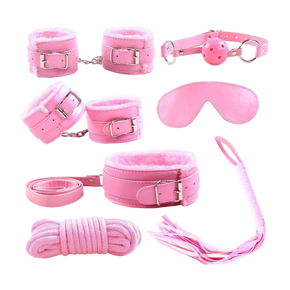 Набор из 7 предметов наручники плетка ошейник веревка сдерживающие секс-игрушки